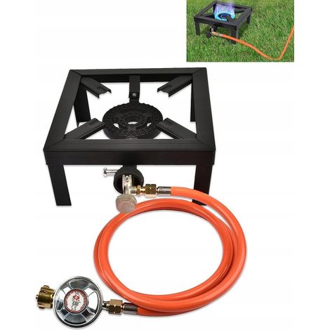 Bruciatore a gas, fornello in ghisa, set riduttore per tubo flessibile del fornello 25x25cm 8kW