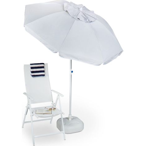 Relaxdays Ombrellone da Giardino, Spiaggia, 180x180 cm, Poliestere, Apertura a Ventaglio, Orientabile, Grigio (1/5)