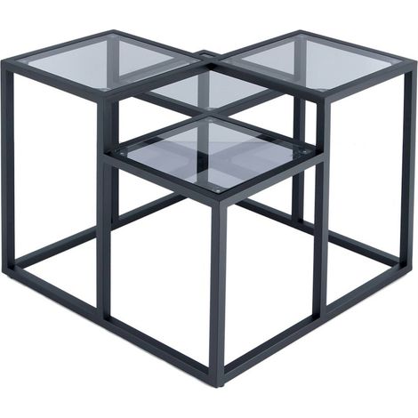 Table dappoint design noir en métal et verre à 4 plateaux - noir mat avec plateaux en verre transparent (1/4)