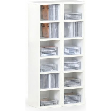 Tour de rangement CD 21x19,2x88,3 cm en panneaux de bois blanc, gain de place pour salon FloraGrace (1/5)
