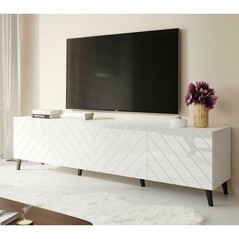 Meuble TV 200x52x42 cm blanc ABI meuble Hi-fi luxueux sideboeard sur pied (1/4)