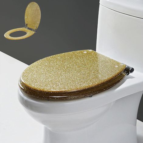 Universal-WC-Sitz aus Glitzerharz, langsam schließend, mit Edelstahlscharnier, leicht zu reinigen und zu installieren, Gold (1/4)