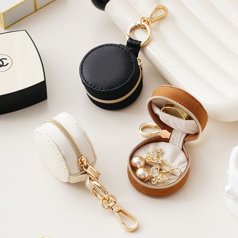 (3 pièces) Mini boîte à bijoux de voyage portable, idéale pour le sport et les voyages (blanc crème + noir + marron) (1/5)