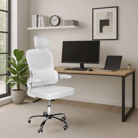 Silla de oficina ergonómica Vibes con tejido de malla blanca y base cromada