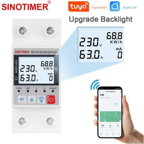 Contatore di energia WiFi 63A – Protezione sotto-tensione e di perdita di Controllo vocale Smart Life – LCD – Programmazione automatica (1/5)