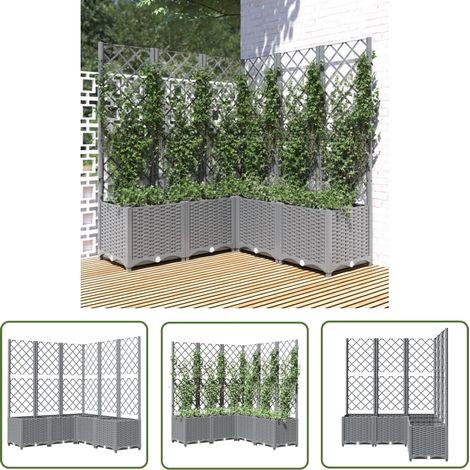 The Living Store Jardinière avec treillis gris clair 120x120x136cm polypropylène - Jardinier À Treillage - Pot Plante Grimpante - Jardinière Extérieure - Pots De Fleurs Extérieur - Plastique Résistant (1/5)