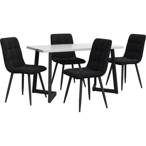 Conjunto de comedor rectangular con 4 sillas de terciopelo negro (1/5)