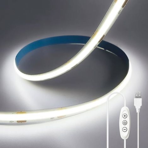 BelleRise - Ruban LED COB USB 5V 2M Blanc Froid 6000K, Bande LED Dimmable Découpable Bandeau Lumineuse LED Flexible pour Chambre (1/5)