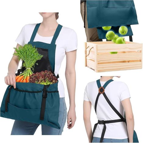 1 - Tablier De Jardinage - Sac De Cueillette - Ouverture Rapide Et Grande Capacité - Pour Fruits Et Légumes - Hommes Et Femmes - Bleu Vert (1/5)