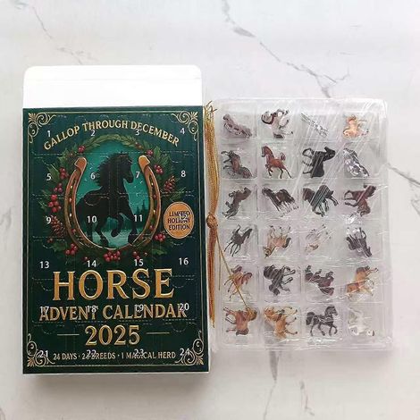 Calendrier de l'Avent 2025 sur le thème des chevaux, coffret cadeau de Noël avec 24 décorations de chevaux, pour les amoureux des chevaux, objet de collection pour les fêtes (1/5)