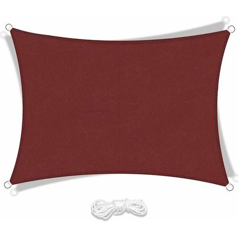 Voile d'ombrage rectangulaire en polyester imperméable et anti-UV pour terrasse, camping et jardin (2 x 3 m, rouge foncé) (1/5)