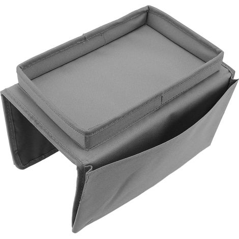 Tablette de Canapé Pliable avec Rangement, Poches Latérales en Tissu Oxford 600D, Gris