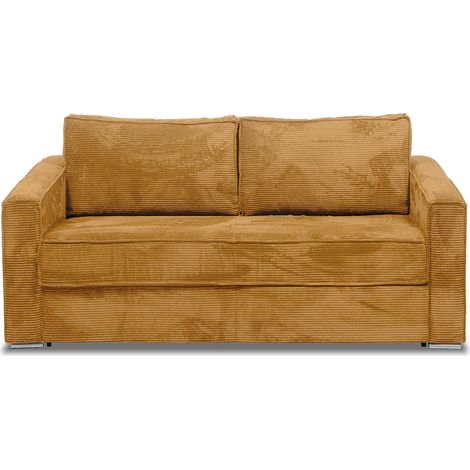 Canapé 4 places convertible express en velours côtelé jaune moutarde - Couchage à lattes larges 160 cm - Matelas 18 cm LORETO (1/4)