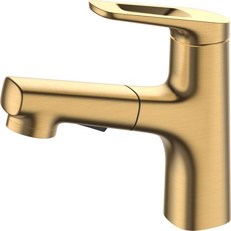 Modern brass bathroom faucet, single-handle mixer tap with pull-out sprayer (1/4)