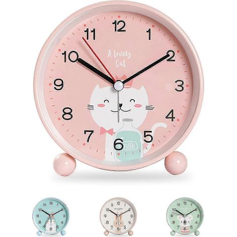 Réveil éducatif pour enfants - Jour/nuit, réveil silencieux, réveil de voyage (chat rose)
