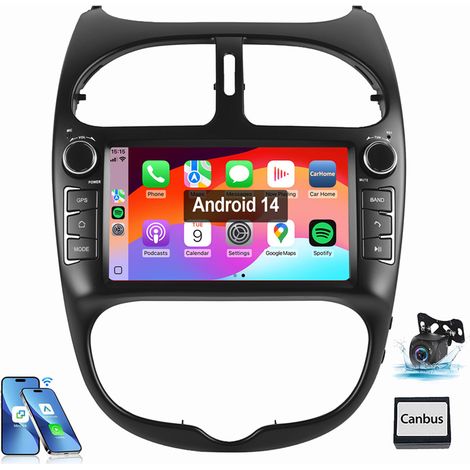 Autoradio Android 14 pour Peugeot 206 206 cc (2002-2008) Carplay GPS RDS 2+64G CAM