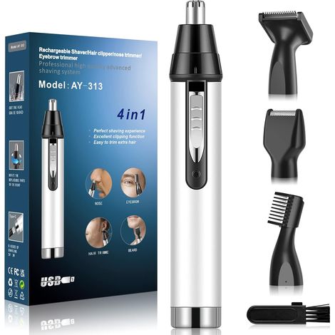 4 in 1 USB Rechargeable Electric Nose and Ear Hair Clipper for Men and Women, White (1/5)