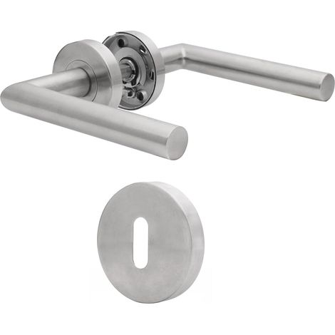 Ensemble de poignées de porte intérieures en acier inoxydable pour salle de bain et toilettes, en forme de L, finition argent brossé