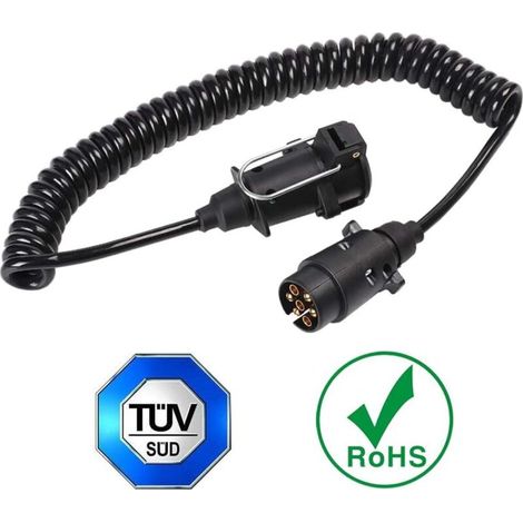 Prise et Fiche de Remorque 7 Broches avec Câble de Rallonge 2m Connecteur pour Remorquage Attelage Caravan Vehicle Accessoires de Camion 7 Voies Type N (1/3)