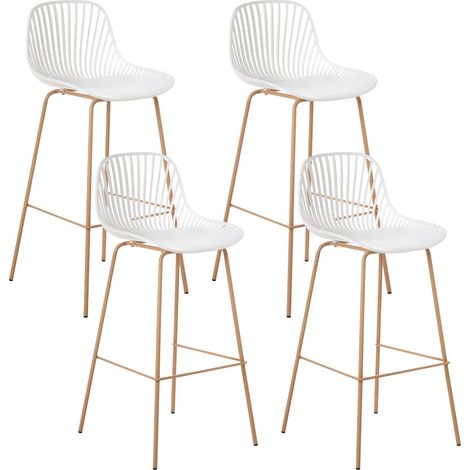 Conjunto de 4 sillas de bar resistentes material sintético poliéster madera transprint patas de hierro blanco Kleve
