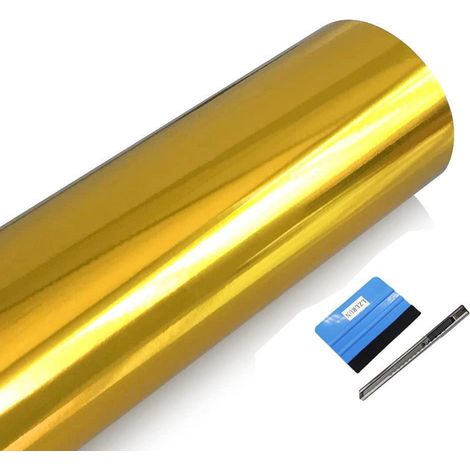 Autoaufkleber Vinylfolie glänzend Chrom Gold 30x150cm blasenfrei repositionierbar (1/5)