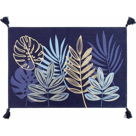 Tapis pompons 60x90 cm métallisé Ornella bleu (1/3)