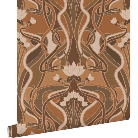 papier peint fleurs vintage de style art nouveau marron terracotta  - ESTAhome (1/5)