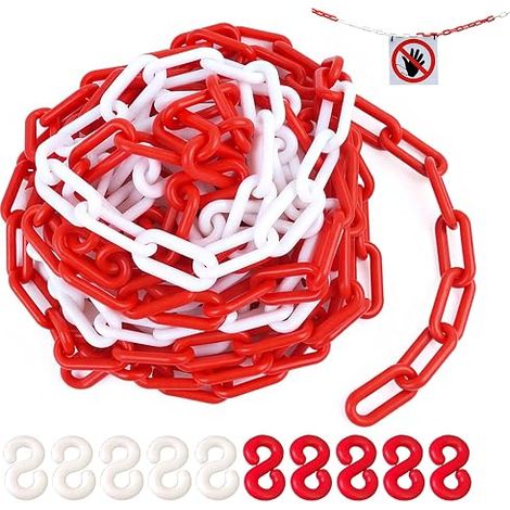 Safety Chain, Red and White Warning Chain, 10 m x 8 mm Plastic Safety Chains, Warning Chains for Construction Buildings, Parks, Warehouses (1/5)