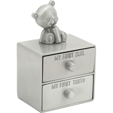 Boîte à dents en métal en forme d'ours mignon avec 2 tiroirs pour enfants, cadeau souvenir de croissance, collection de bijoux (étain ancien) (1/5)