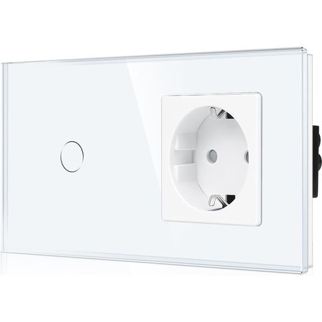 Interrupteurs d'éclairage en verre intégrés et prises de sécurité Interrupteurs d'éclairage tactiles avec indicateurs d'état LED Interrupteurs muraux avec panneaux de verre 1 jeu en blanc (1/5)