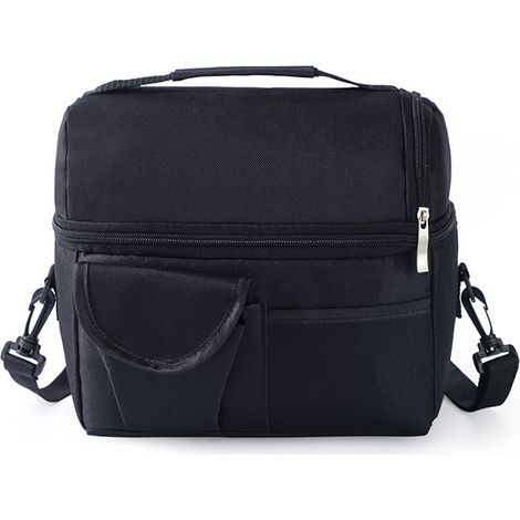 Sac isotherme double couche grande capacité Oxford lavable pliable repas bureau noir (1/5)