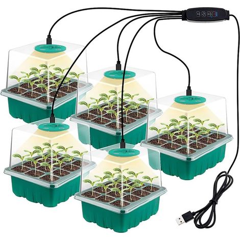 Kit de Germination 5 PCS avec Lampe de Croissance LED – Plateaux à Semis avec Couvercles d’Humidité Réglables, Contrôle de Luminosité et Minuterie, Idéal pour Culture de Plantes en Intérieur (1/5)