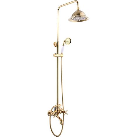 Duschset, Retro Gold Duscharmatur Edelstahl Brausestangenset Bad Duschsystem Regendusche Mit Handbrause, 3 Anzahl Sprühmodi, Mit 1.5m Schlauch Für Hotels, Badezentren