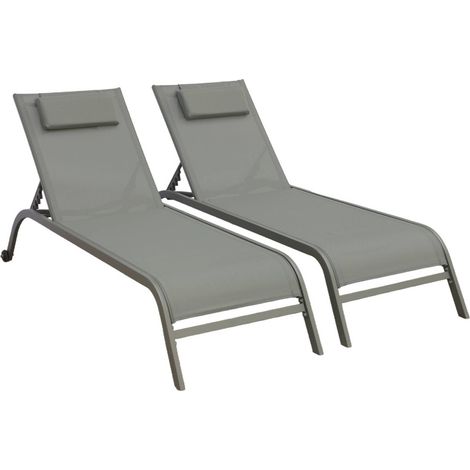 sweeek - 2er-Set Liegestühle aus Stahl mit mehreren Positionen, Kissen und Rollen