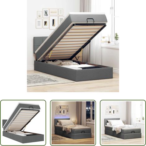 vidaXL LED-Beleuchtung - Ottoman-Bett mit Matratze & LEDs Dunkelgrau 100x200 cm Stoff (1/5)