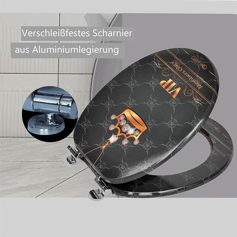 Abattant de toilette en MDF avec fermeture amortie, luxueux motif couronne noire