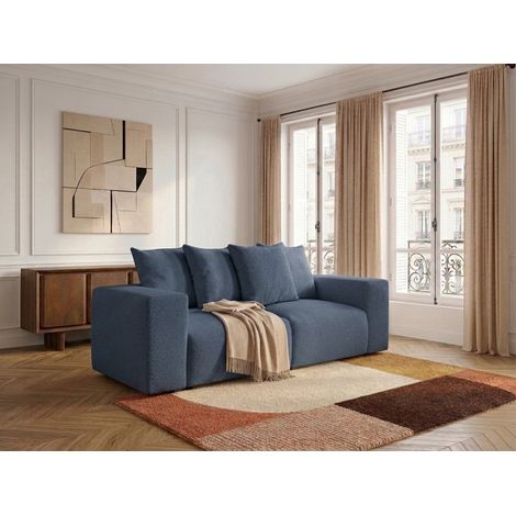 BOBOCHIC - Canapé droit fixe modulable VOLTAIRE tissu chiné Bleu foncé (1/5)