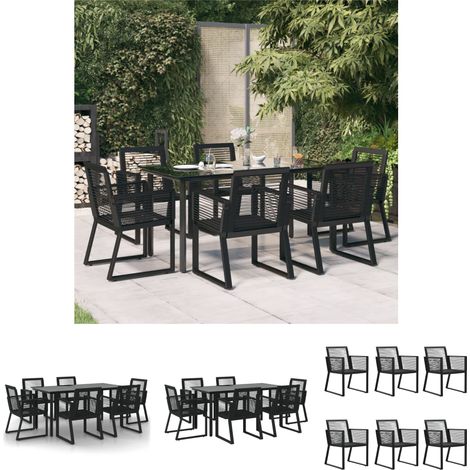 Gartenstühle - vidaXL 7-tlg. Garten-Essgruppe Schwarz PVC-Rattan - Gartenesszimmer (1/5)