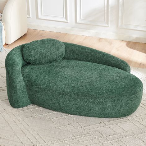 Divano minimalista in pile effetto orsetto dal design arrotondato, divano imbottito con cuscini, versatile per soggiorno, camera da letto e studio, verde. (1/5)