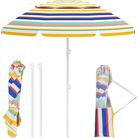 Ombrellone da spiaggia leggero 200 x 194 cm con inclinazione e protezione solare in poliestere multicolore 200012999