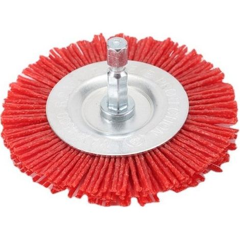 Brosse Nylon à Disque 75 mm Grain Grossier avec Queue Hexagonale E6.3 - Brosse de Perçage pour Ponçage et Texturisation du Bois, Métal et Métaux Non Ferreux