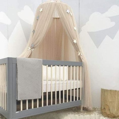 Dôme moustiquaire pour enfants, tente de lit à baldaquin moustiquaire linge de lit avec dentelle ronde maison de jeux-kaki (1/4)