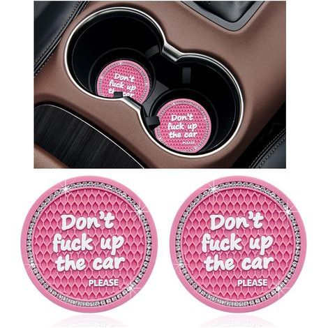 Set mit 2 glitzernden, rutschfesten Auto-Untersetzern (7 cm), Kristall, perfekt für Frauen und Mädchen, universelle Deko-Accessoires (rosa)