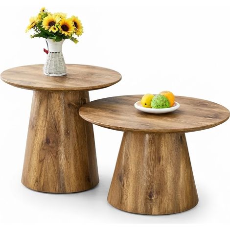 ELVMI Tables Basses Gigognes Rondes avec Pieds Évasés, Patins en Feutre, pour Salon, en MDF, Bois (1/5)