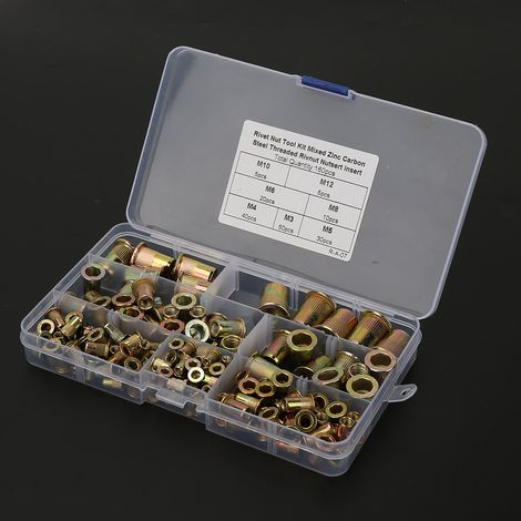 Lot de 160 écrous rivets à sertir plats en acier carbone, fixation femelle M6, accessoires de bricolage (1/4)