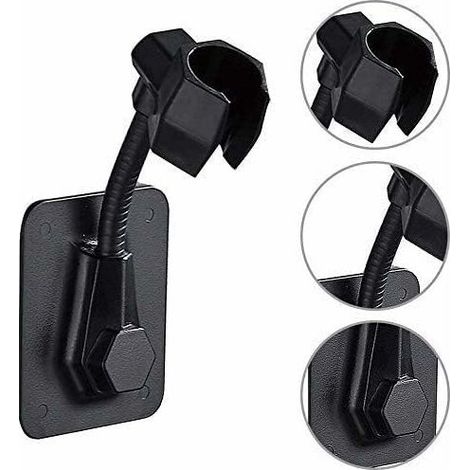 Hand Shower Bracket, Adjustable Wall Mounted Shower Head Bracket, Shower Head Bracket, ABS Plastic Adhesive Wall Mount Bracket No Drilling Bracket (Black) (1/5)