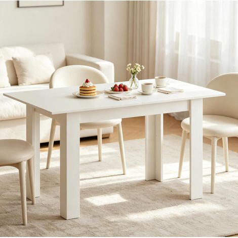 Table de salle à manger extensible en MDF blanc avec rallonge en acier 180 x 80 cm (1/5)