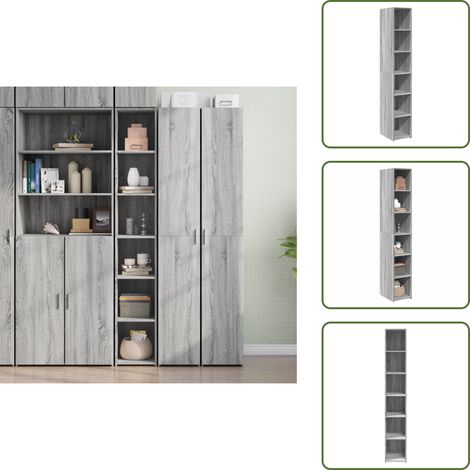 Highboard Grau Sonoma-Eiche 30x41x185 cm Holzwerkstoff - Sideboard - Hochschrank - Wohnzimmermöbel - Grau - Eiche Dekor (1/5)
