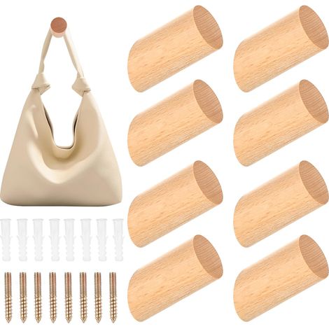 8 Pcs Porte Manteau Mural Bois, Crochet Patere en Bois, Patères Murales, Crochets Muraux pour Suspendre Vêtements Chapeaux Serviettes Chambre Entrée Couloir Salle de Bain Cuisine, avec Vis (1/5)