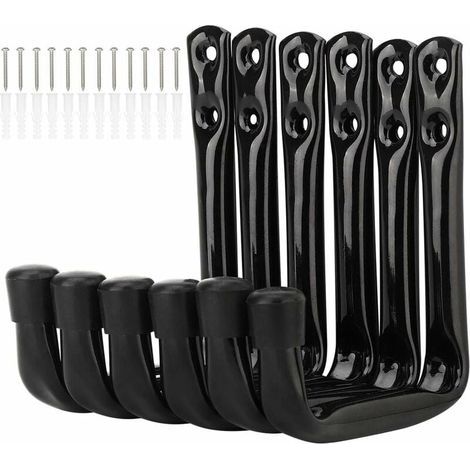Set of 6 heavy-duty J-shaped wall hooks for garage storage (11.5 cm x 10 cm)